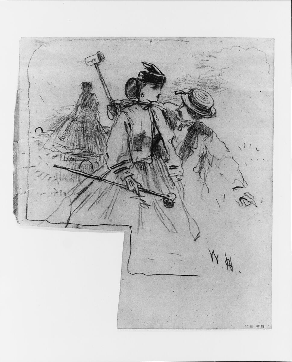 The Croquet Players, Winslow Homer (American, Boston, Massachusetts 1836–1910 Prouts Neck, Maine), Conté crayon, on tan wove paper, American