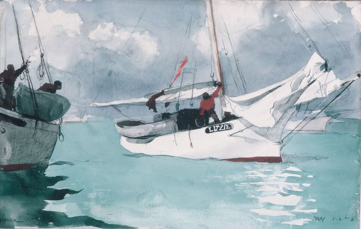 Fishing Boats, Key West, Winslow Homer (American, Boston, Massachusetts 1836–1910 Prouts Neck, Maine), Watercolor and graphite on off-white wove paper, American