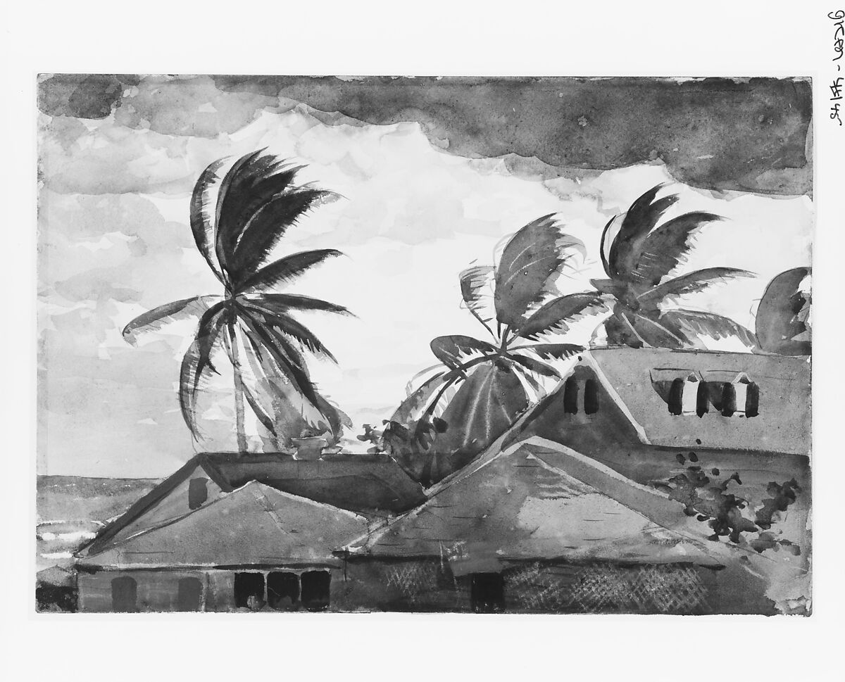 Hurricane, Bahamas, Winslow Homer (American, Boston, Massachusetts 1836–1910 Prouts Neck, Maine), Watercolor and graphite on off-white wove paper, American