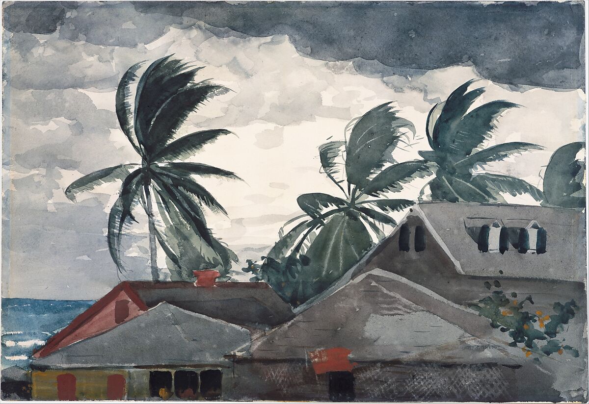 Hurricane, Bahamas, Winslow Homer (American, Boston, Massachusetts 1836–1910 Prouts Neck, Maine), Watercolor and graphite on off-white wove paper, American