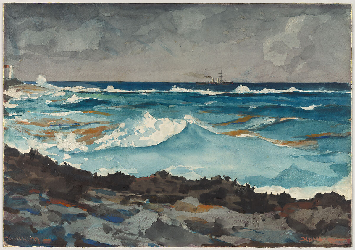 Shore and Surf, Nassau, Winslow Homer  American, Watercolor and graphite on off-white wove paper, American