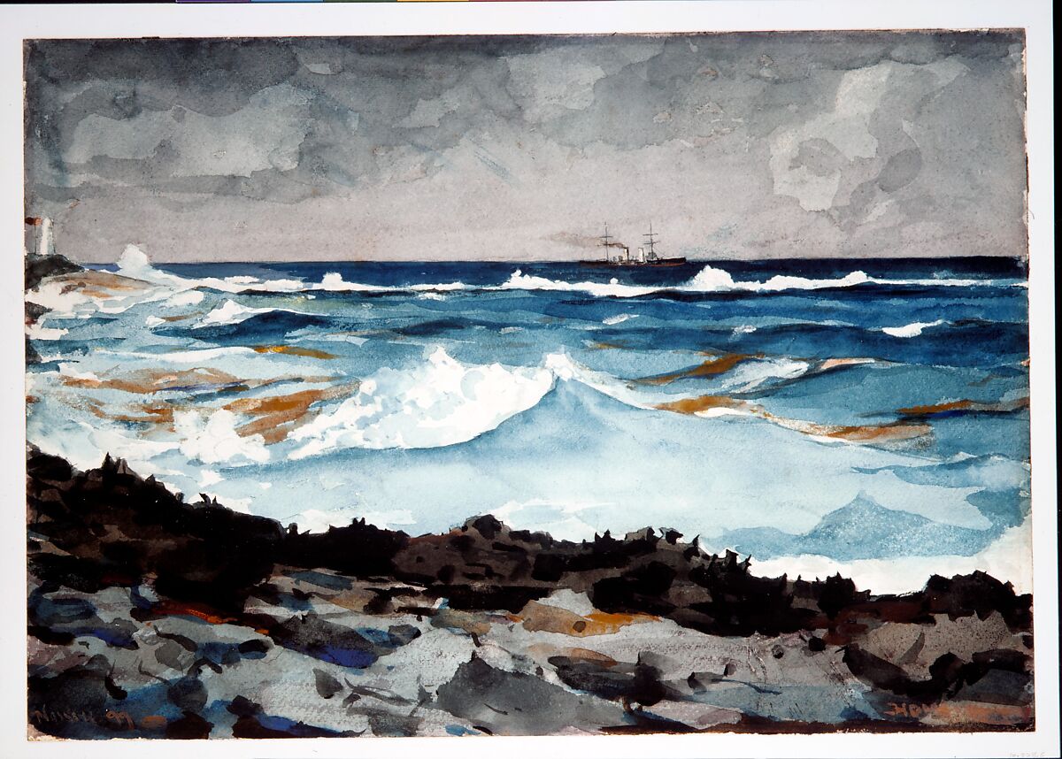 Shore and Surf, Nassau, Winslow Homer (American, Boston, Massachusetts 1836–1910 Prouts Neck, Maine), Watercolor and graphite on off-white wove paper, American