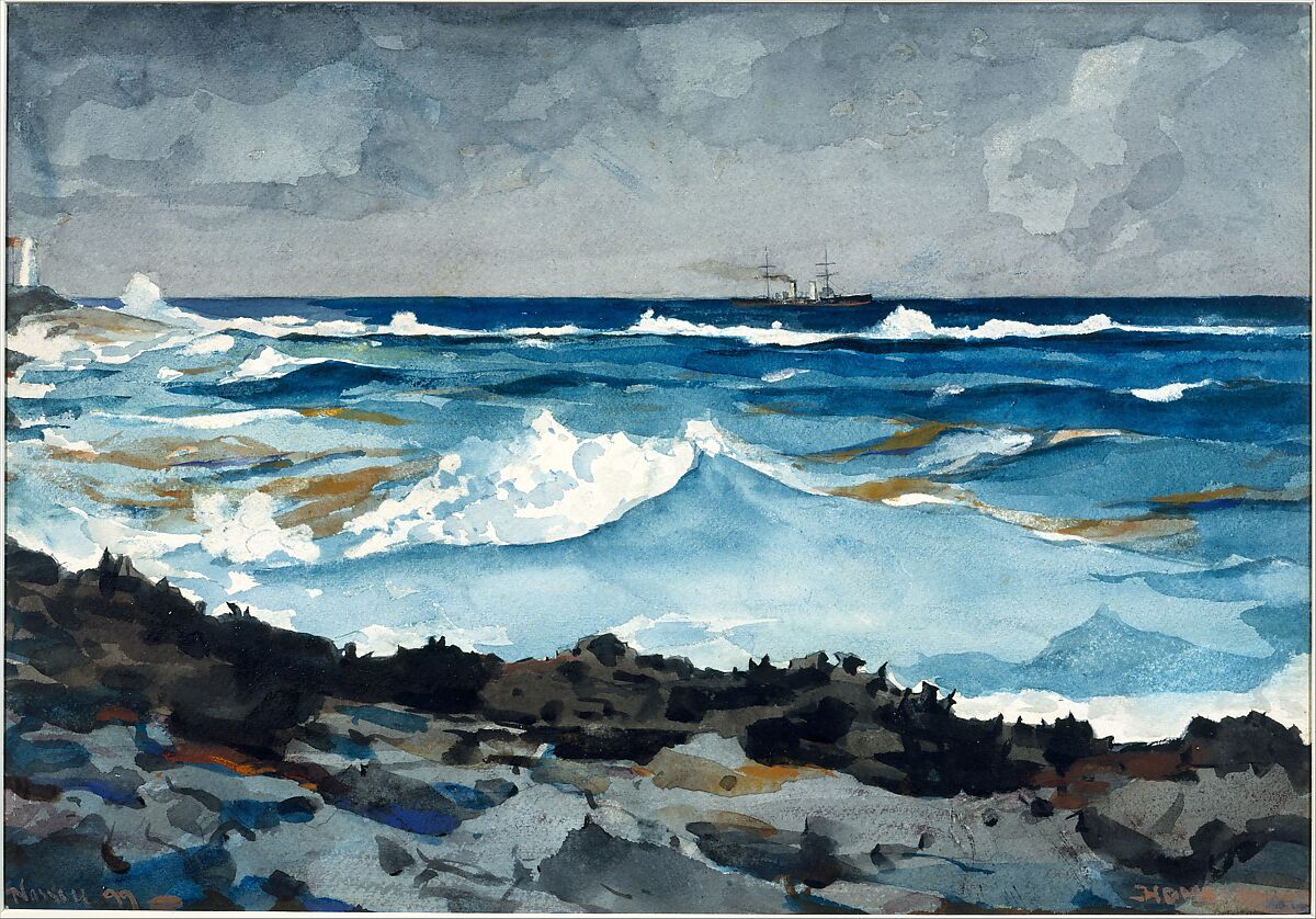 Shore and Surf, Nassau, Winslow Homer (American, Boston, Massachusetts 1836–1910 Prouts Neck, Maine), Watercolor and graphite on off-white wove paper, American