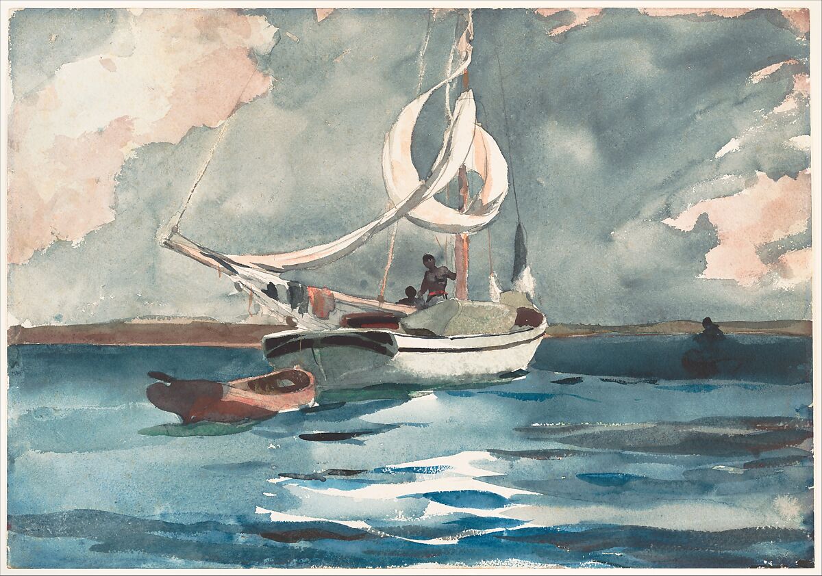 Sloop, Nassau, Winslow Homer (American, Boston, Massachusetts 1836–1910 Prouts Neck, Maine), Watercolor and graphite on off-white wove paper, American 