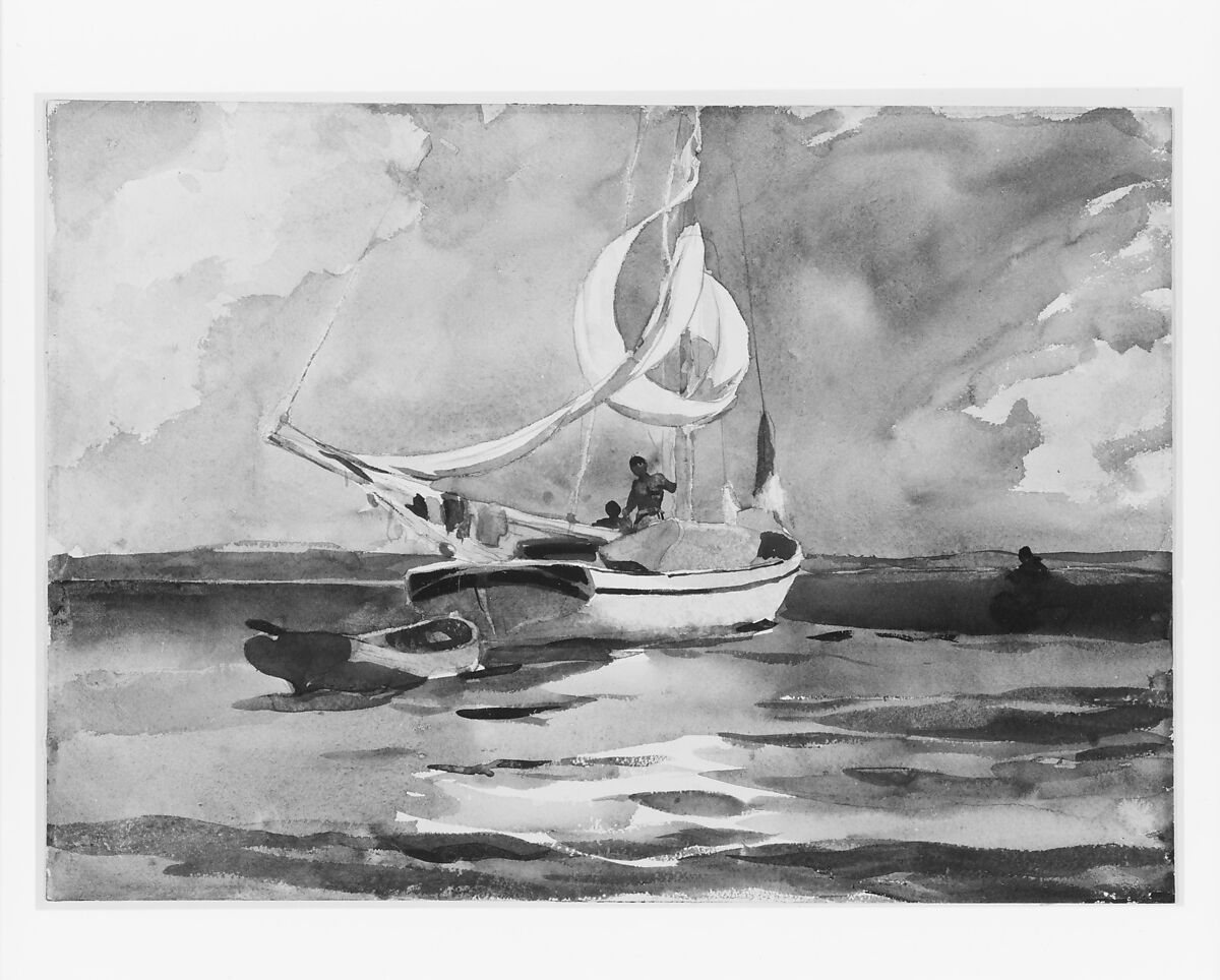 Sloop, Nassau, Winslow Homer (American, Boston, Massachusetts 1836–1910 Prouts Neck, Maine), Watercolor and graphite on off-white wove paper, American
