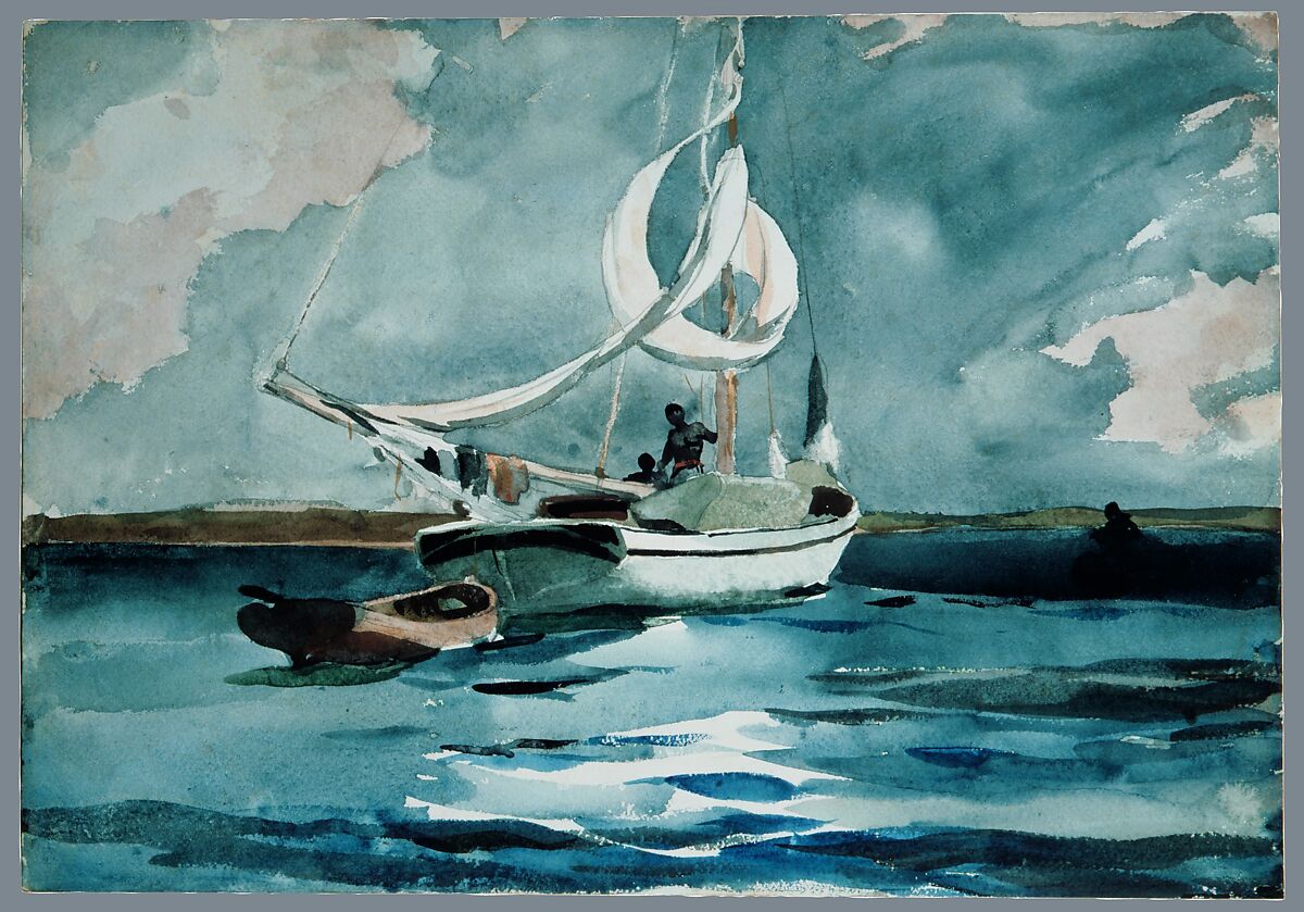 Sloop, Nassau, Winslow Homer (American, Boston, Massachusetts 1836–1910 Prouts Neck, Maine), Watercolor and graphite on off-white wove paper, American