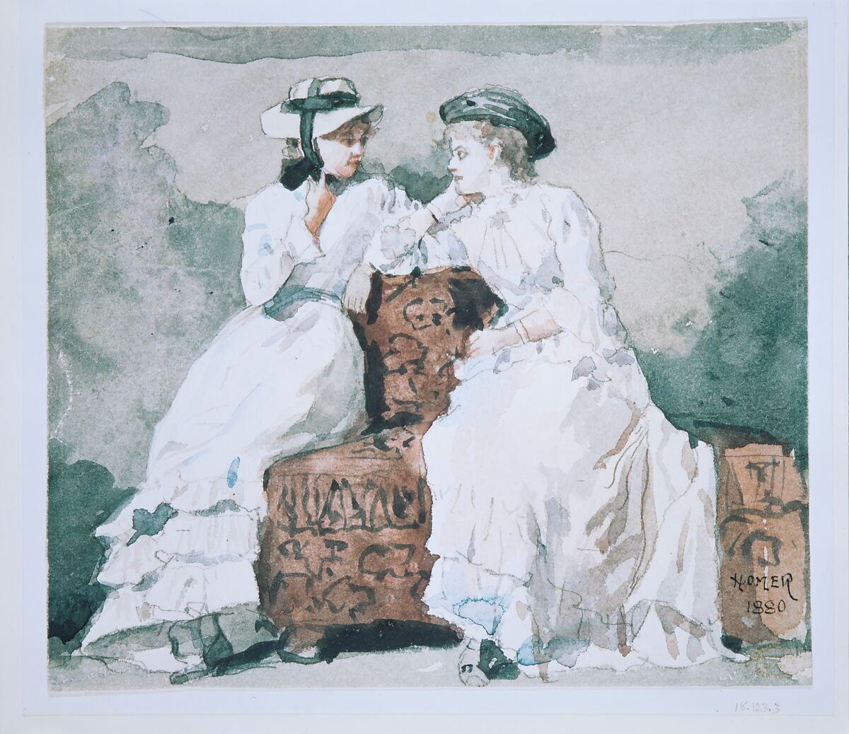 Two Ladies, Winslow Homer (American, Boston, Massachusetts 1836–1910 Prouts Neck, Maine), Watercolor and graphite on off-white wove paper, American