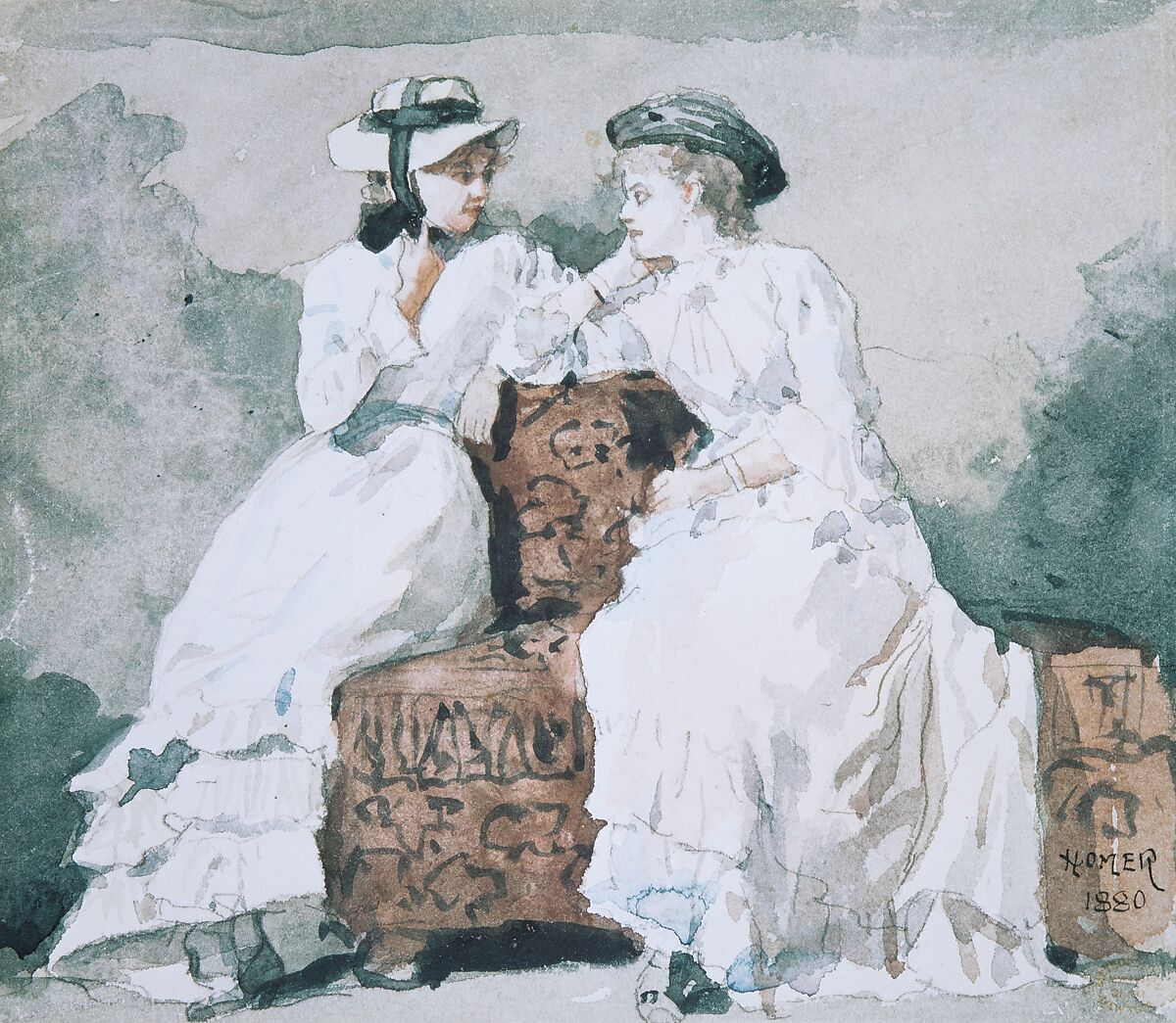 Two Ladies, Winslow Homer  American, Watercolor and graphite on off-white wove paper, American