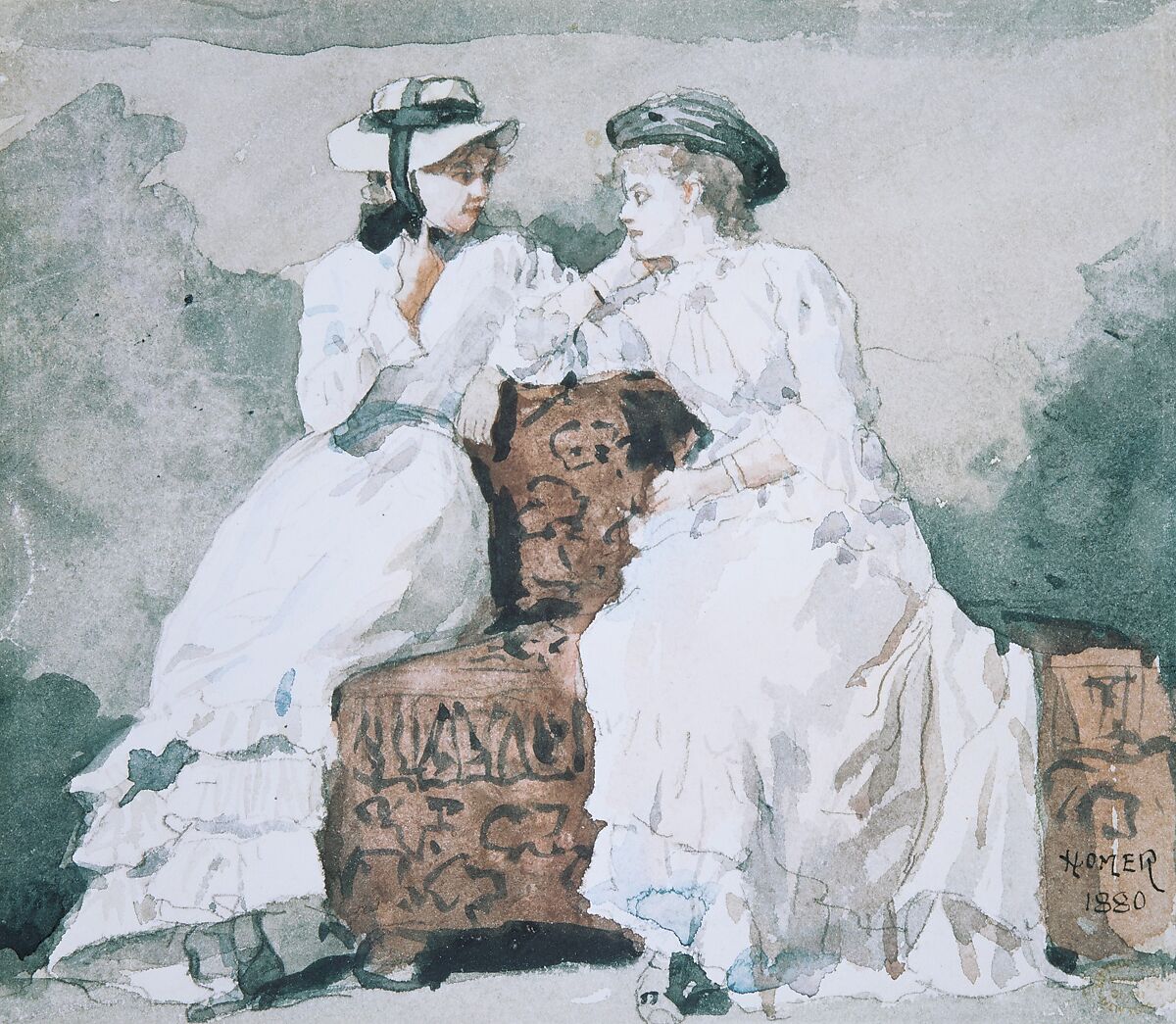 Two Ladies, Winslow Homer (American, Boston, Massachusetts 1836–1910 Prouts Neck, Maine), Watercolor and graphite on off-white wove paper, American 