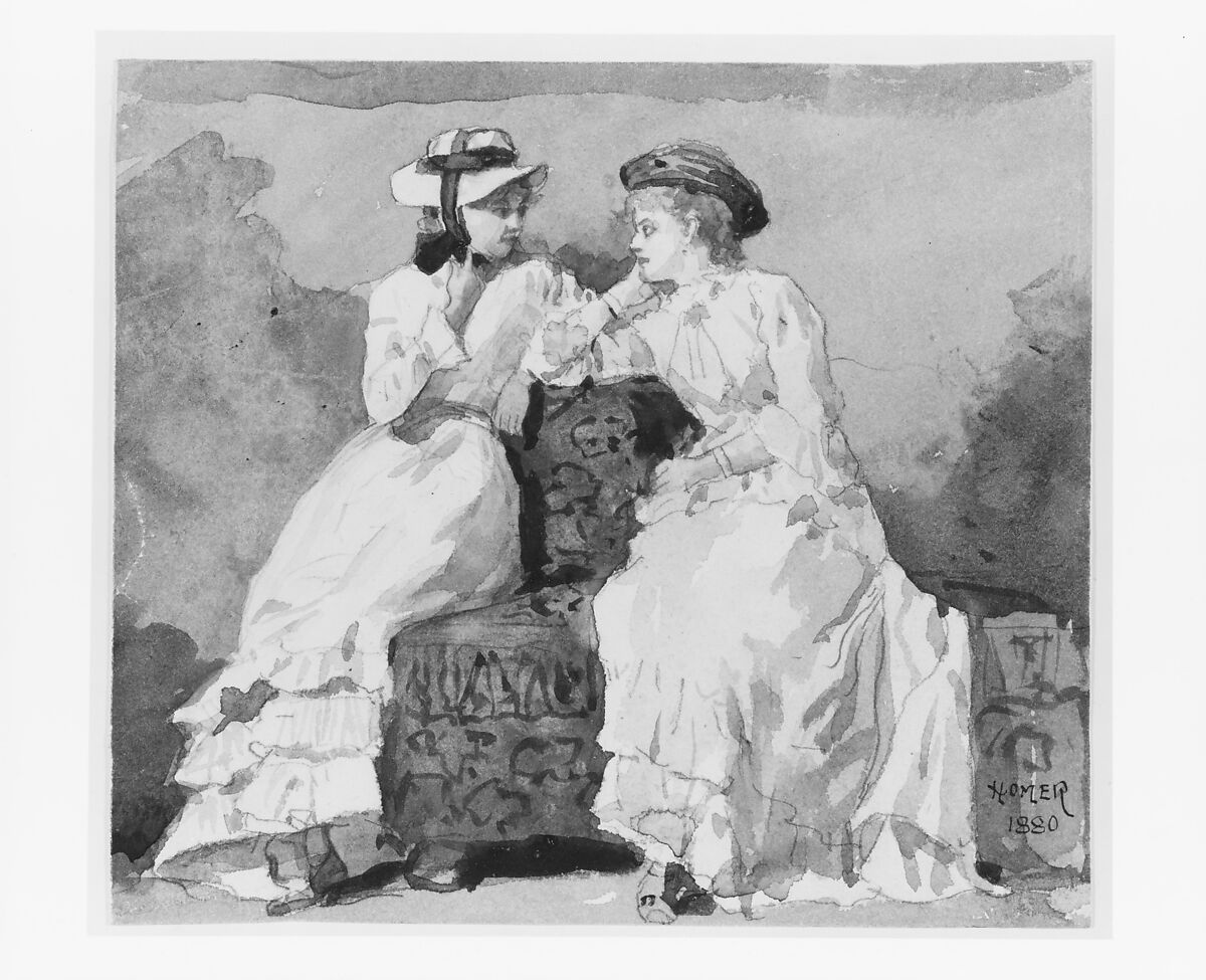 Two Ladies, Winslow Homer (American, Boston, Massachusetts 1836–1910 Prouts Neck, Maine), Watercolor and graphite on off-white wove paper, American