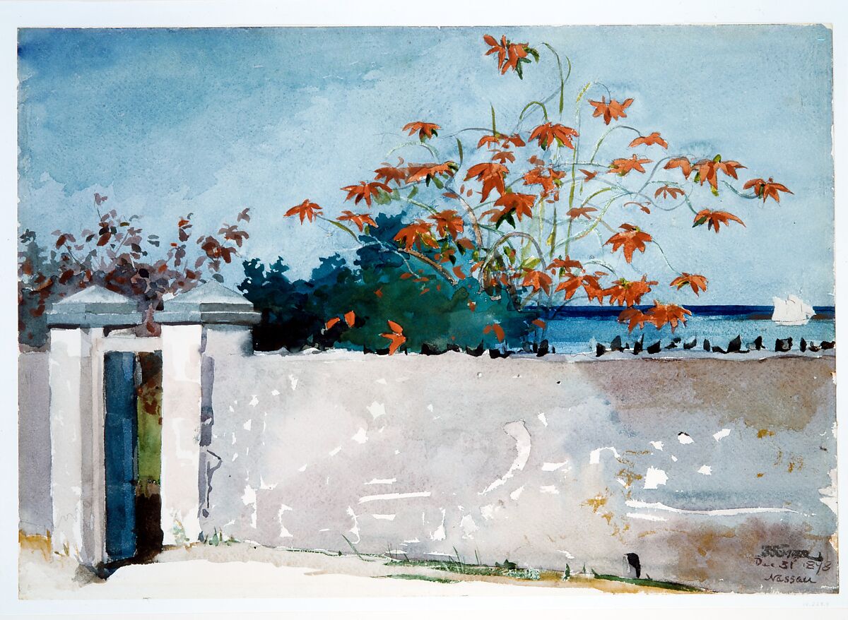 A Wall, Nassau, Winslow Homer (American, Boston, Massachusetts 1836–1910 Prouts Neck, Maine), Watercolor and graphite on off-white wove paper, American