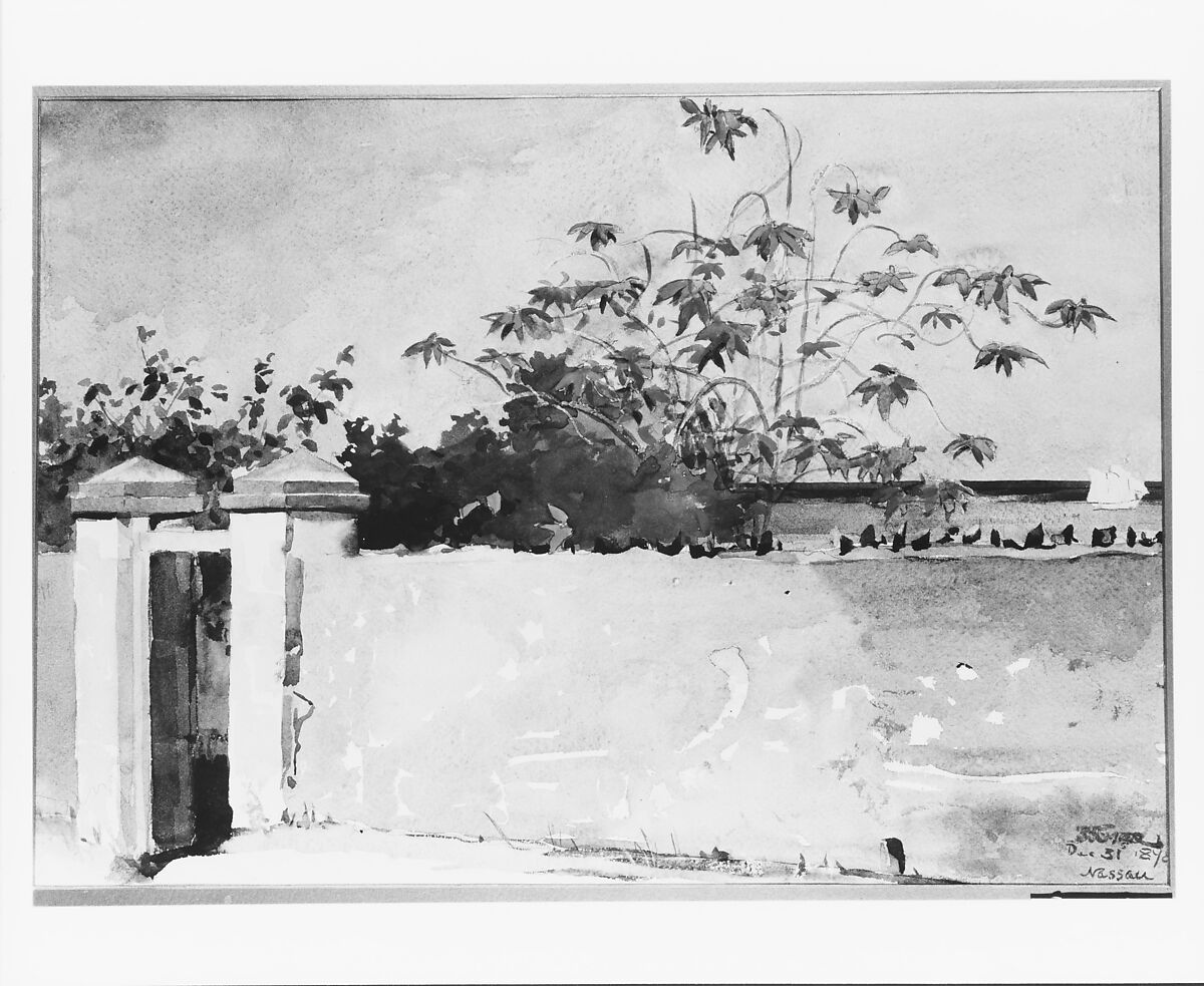 A Wall, Nassau, Winslow Homer (American, Boston, Massachusetts 1836–1910 Prouts Neck, Maine), Watercolor and graphite on off-white wove paper, American