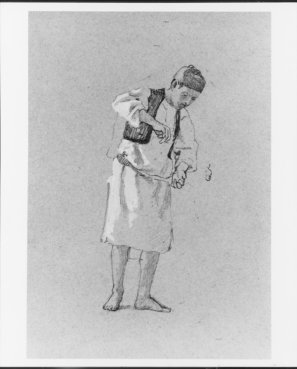 Study of a Man, Thomas Hovenden (American (born Ireland), Dunmanway 1840–1895 Plymouth Meeting, Pennsylvania), Graphite and white gouache on blue wove paper, American