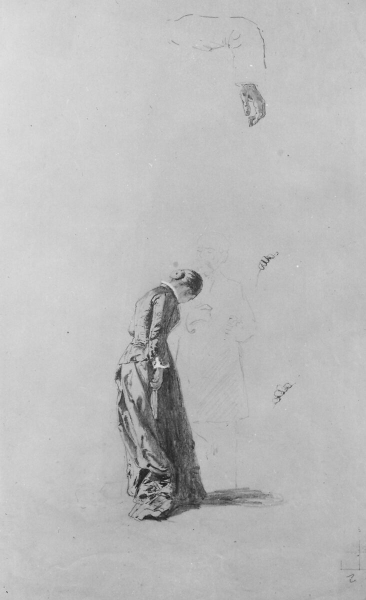 Standing Woman with Man in Outline, Thomas Hovenden (American (born Ireland), Dunmanway 1840–1895 Plymouth Meeting, Pennsylvania), Graphite and white gouache on tan wove paper, American 