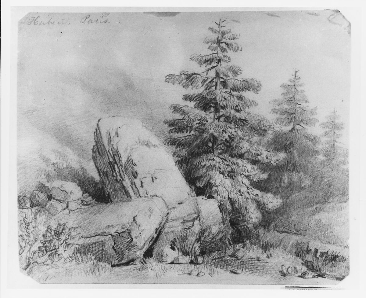 Landscape (from McGuire Scrapbook), Charles Antoine Colomb Hubert (born Gengembre) (1790–1863), Graphite and brown ink on light buff-colored wove paper, American 