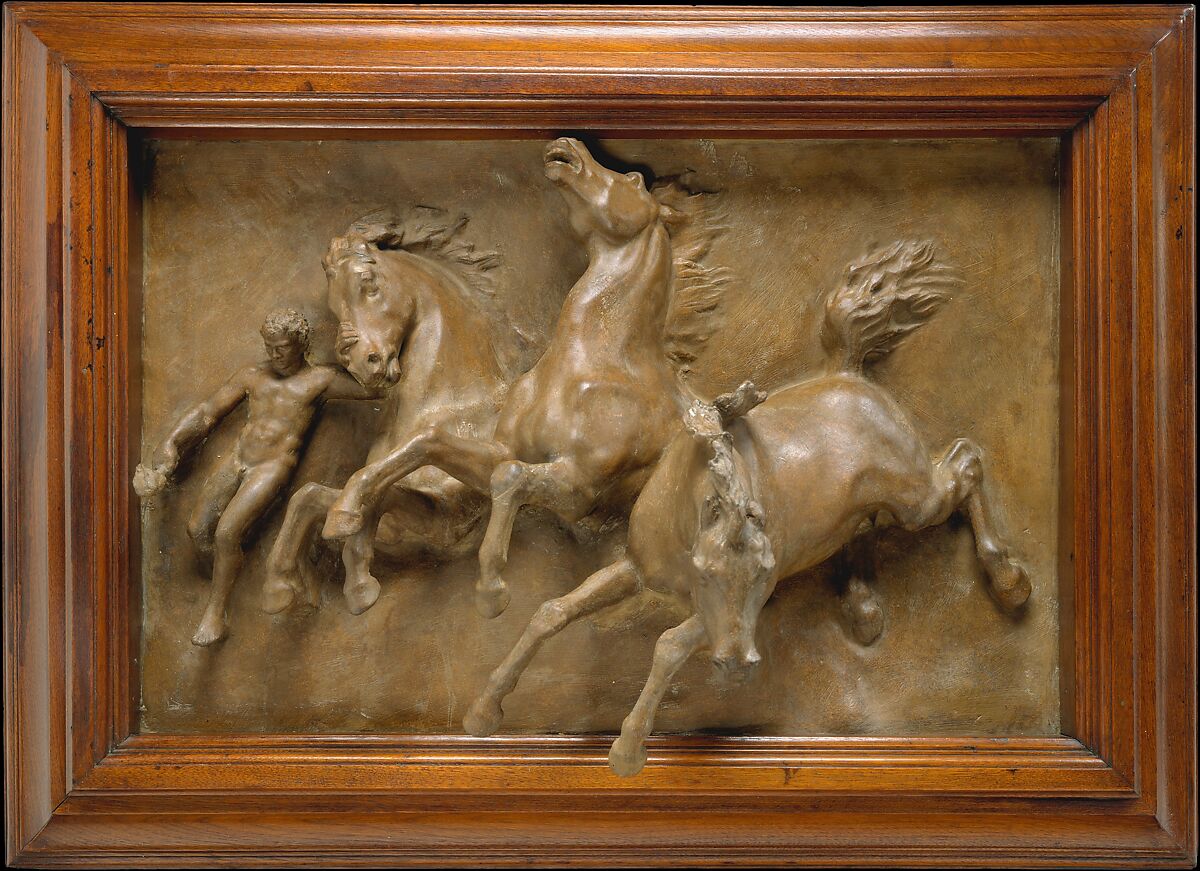 The Horses of Anahita or The Flight of Night, William Morris Hunt (American, Brattleboro, Vermont 1824–1879 Appledore, New Hampshire), Plaster, tinted, American 
