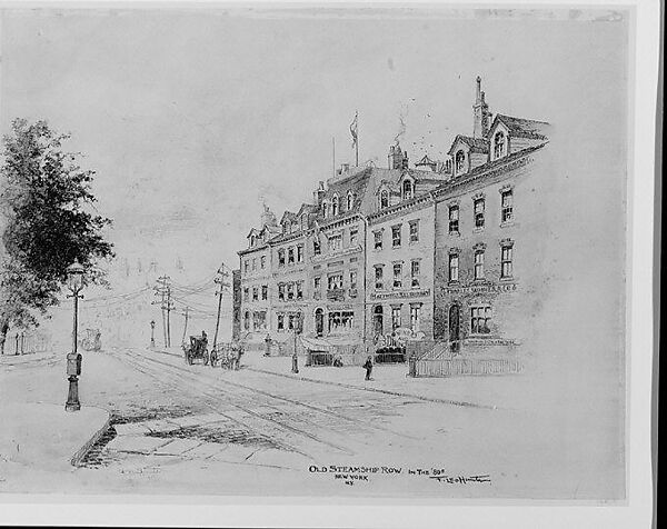 Old Steamship Row in the 1880's, New York, F. Leo Hunter (1862–1946), Graphite and watercolor on paper, American