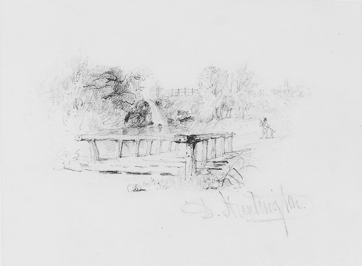 Landscape (from McGuire Scrapbook), Daniel Huntington (American, New York 1816–1906 New York), Graphite on off-white wove paper, American 