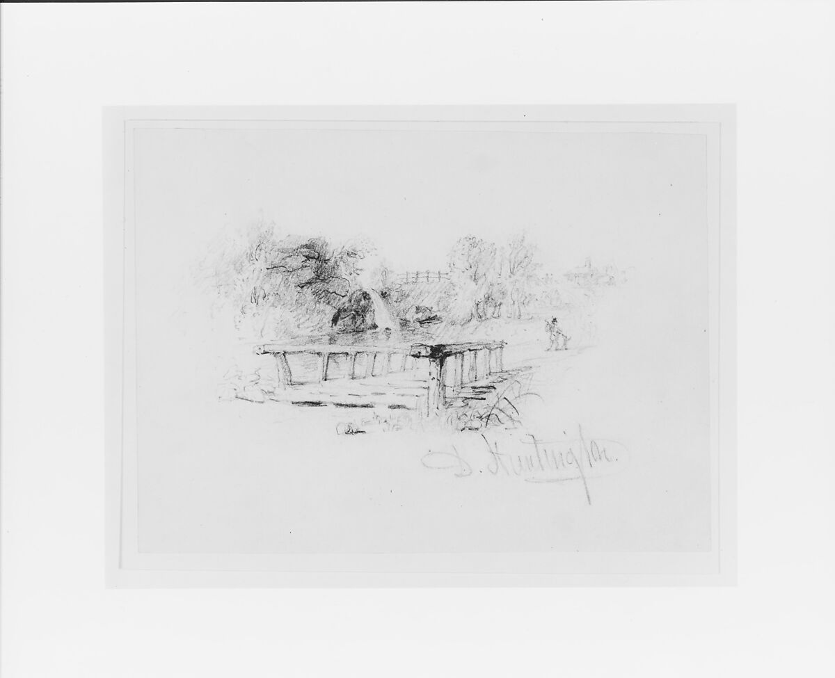 Landscape (from McGuire Scrapbook), Daniel Huntington (American, New York 1816–1906 New York), Graphite on off-white wove paper, American