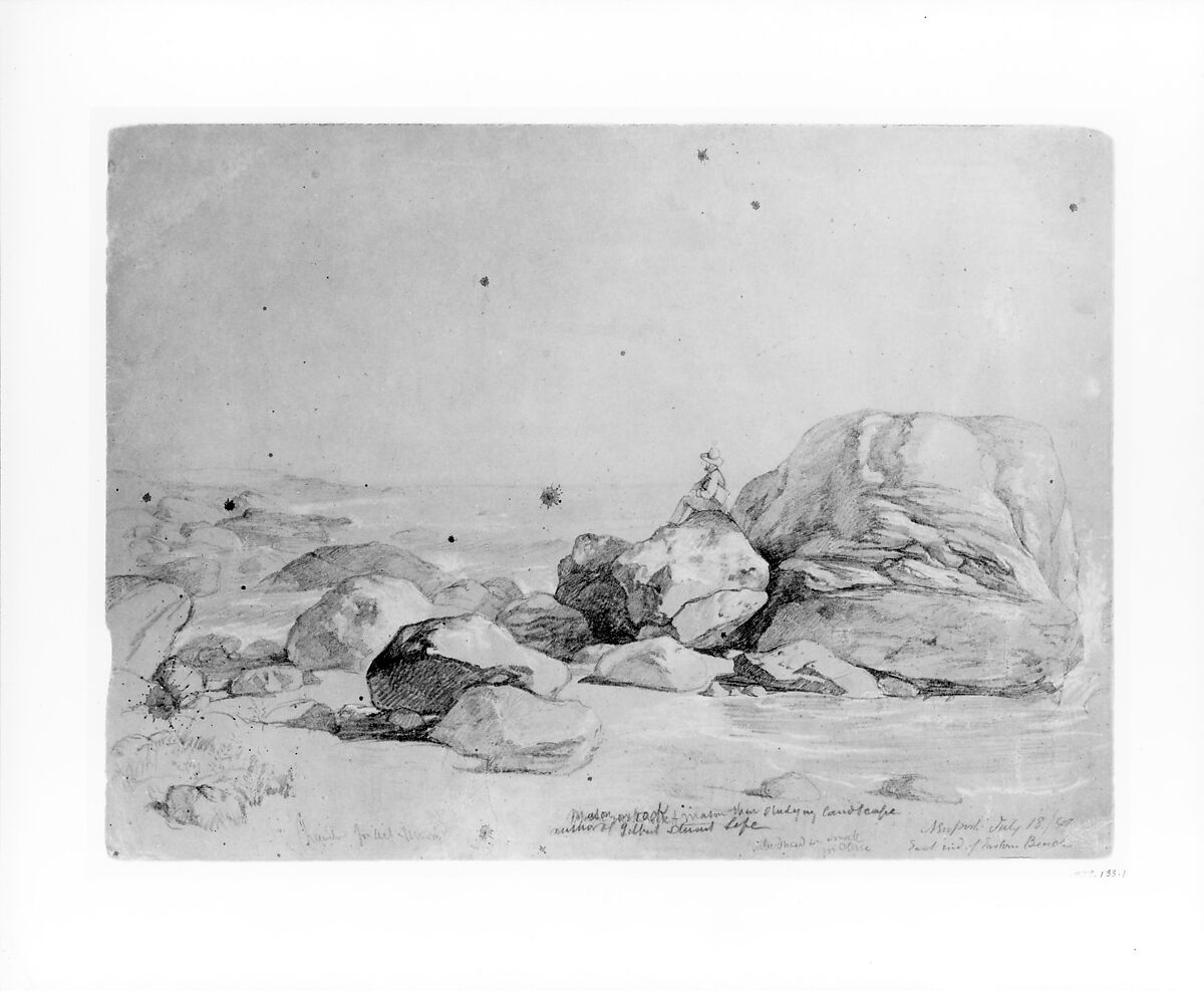 Mr. Mason by the Sea, Daniel Huntington (American, New York 1816–1906 New York), Graphite, white-chalk heightening, and watercolor on green wove paper, American