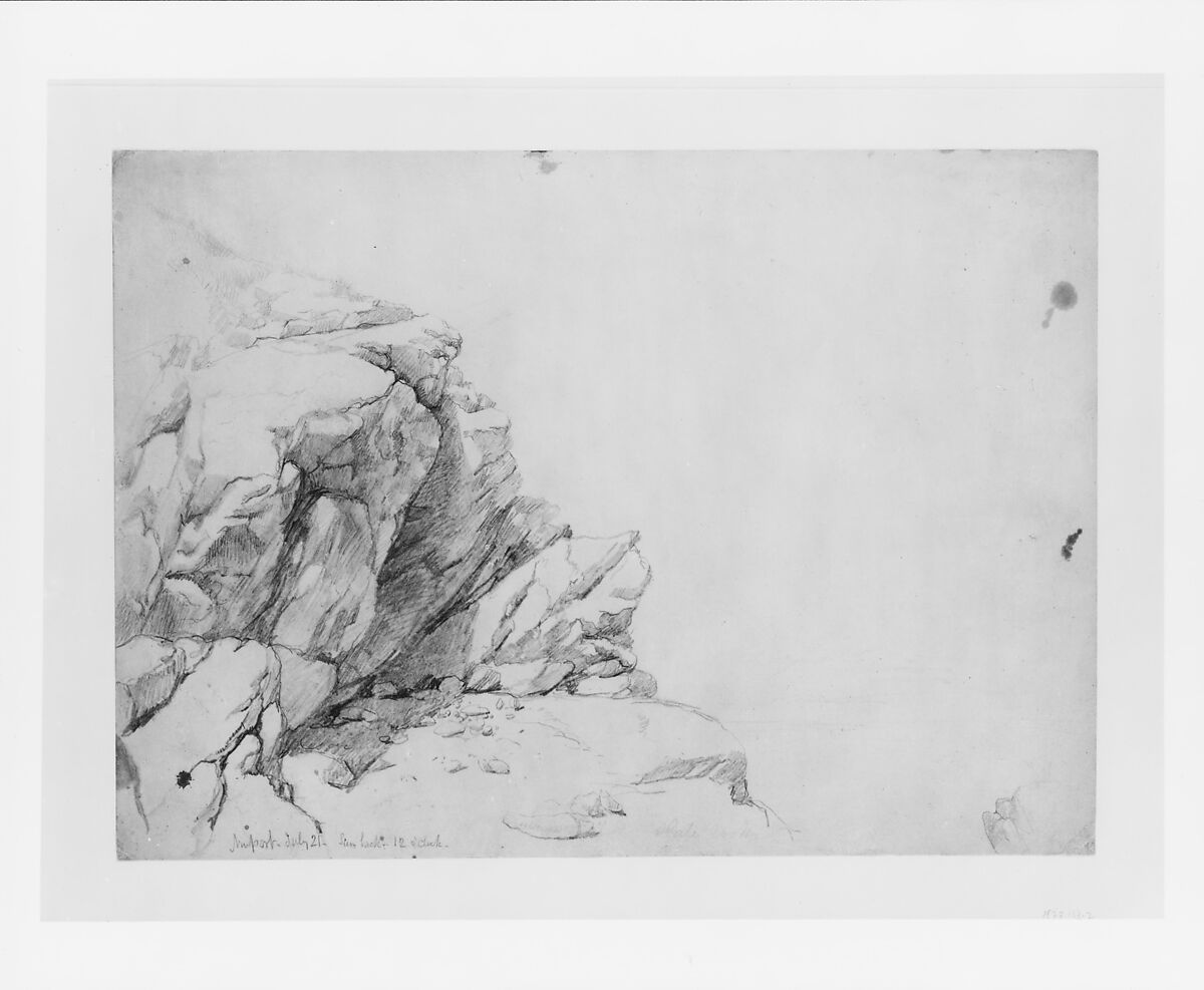 Rocks by the Sea, Newport, Daniel Huntington (American, New York 1816–1906 New York), Graphite on off-white wove paper, American