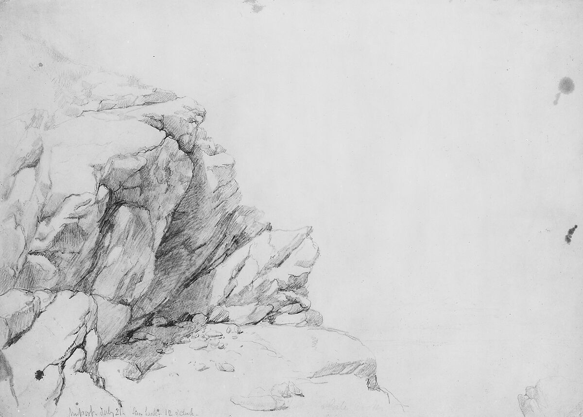 Rocks by the Sea, Newport, Daniel Huntington (American, New York 1816–1906 New York), Graphite on off-white wove paper, American 
