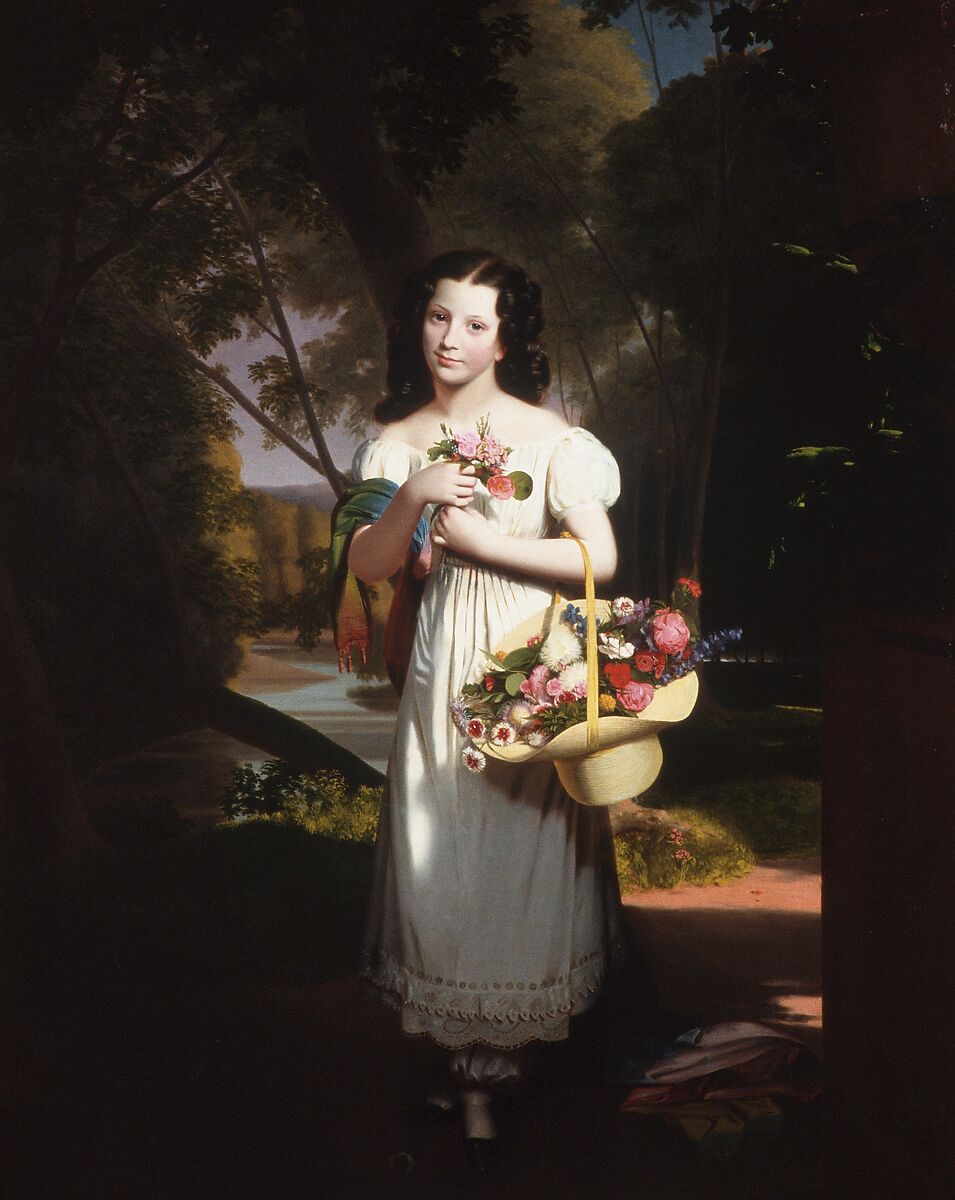 Little Girl with Flowers (Amelia Palmer), Charles Cromwell Ingham (American (born Ireland), Dublin 1786–1863 New York), Oil on canvas, American 