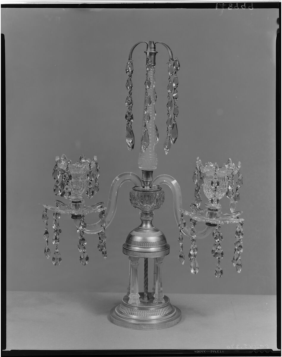 Candelabrum, Blown glass, brass, British 