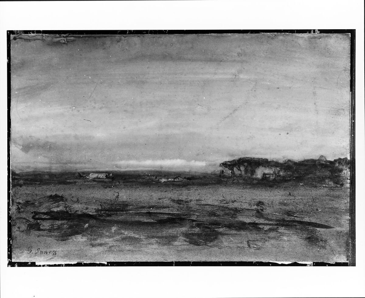 Across the Campagna, George Inness (American, Newburgh, New York 1825–1894 Bridge of Allan, Scotland), Watercolor, gouache, and graphite on off-white wove paper, American