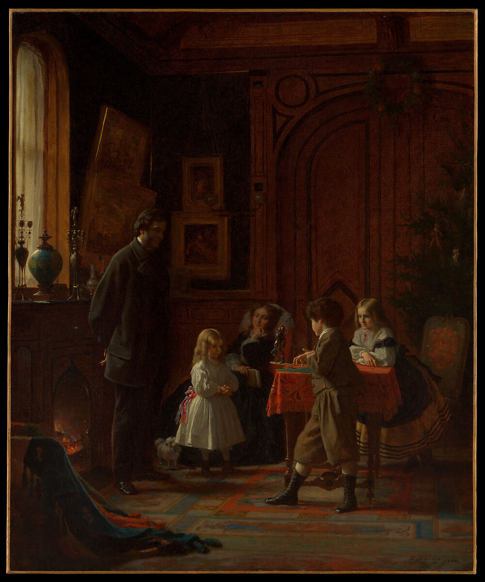 Christmas-Time, The Blodgett Family, Eastman Johnson (American, Lovell, Maine 1824–1906 New York), Oil on canvas, American 