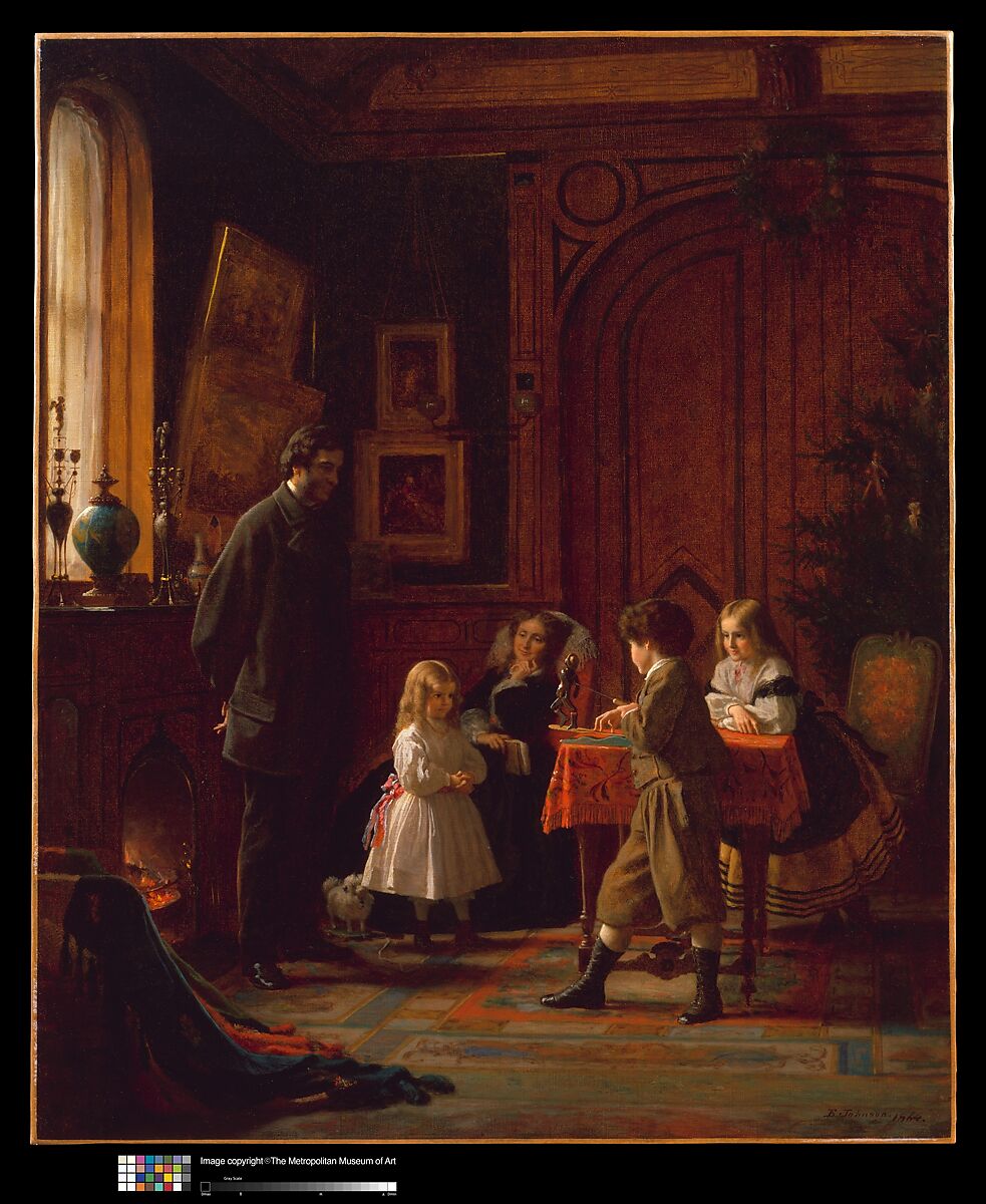 Christmas-Time, The Blodgett Family, Eastman Johnson (American, Lovell, Maine 1824–1906 New York), Oil on canvas, American