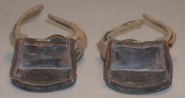 Clogs, leather, silk, wool, British