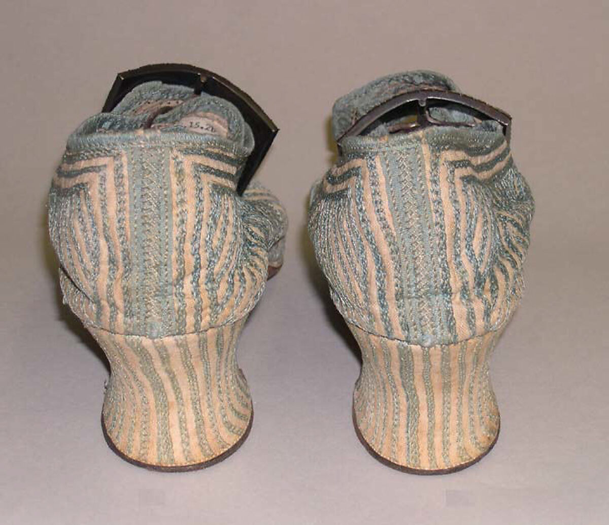 Shoes, linen, silk, leather, probably British