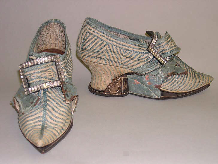Shoes, linen, silk, leather, probably British 