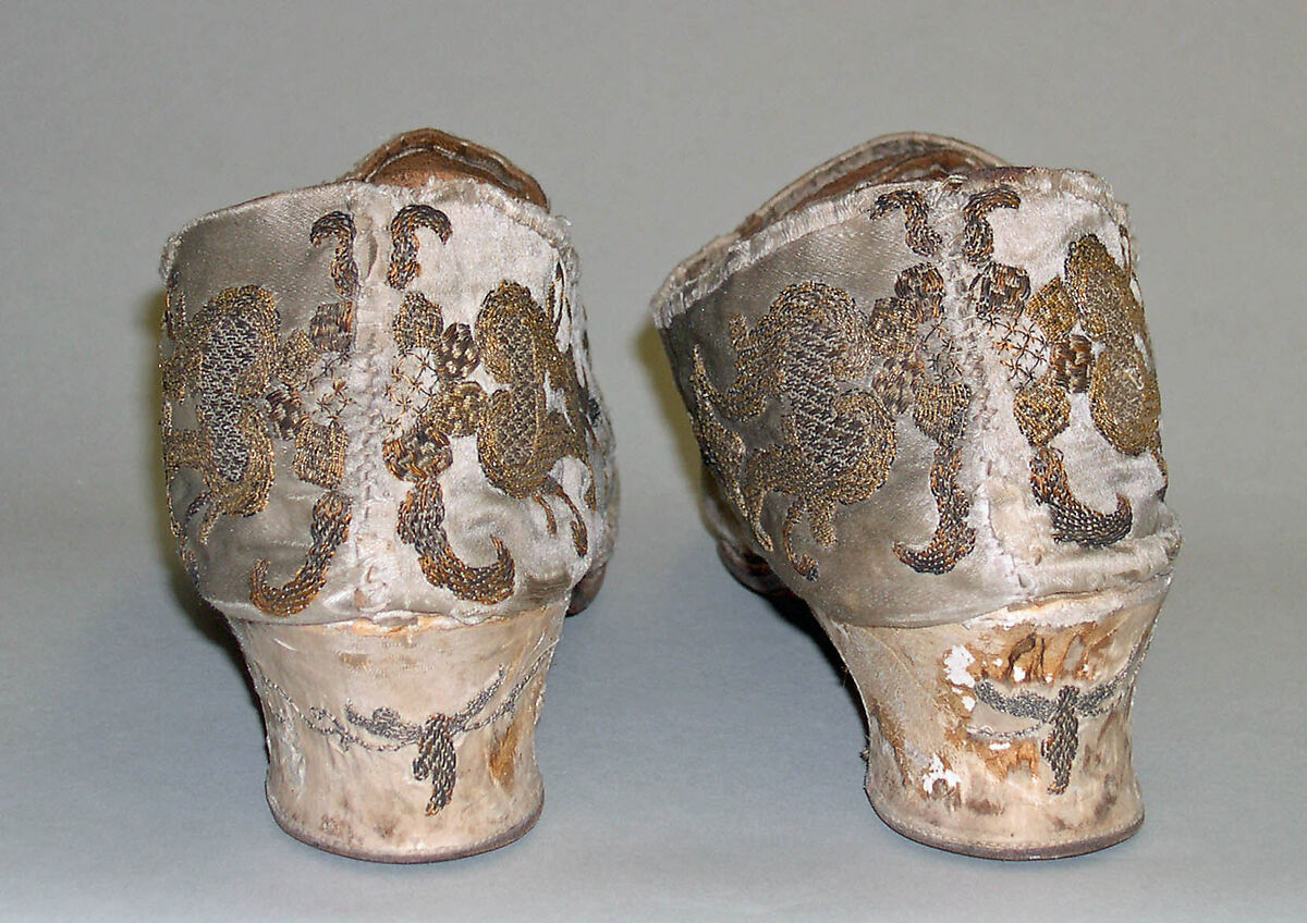 Shoes, silk, leather, wood, metallic, European