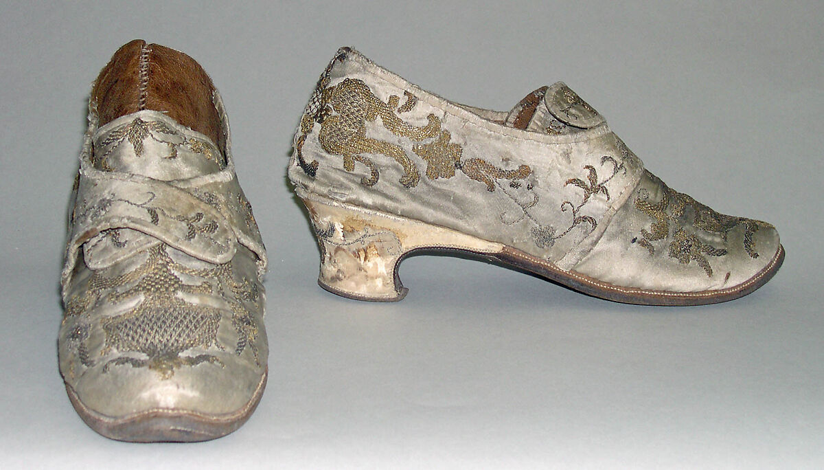 Shoes, silk, leather, wood, metallic, European 