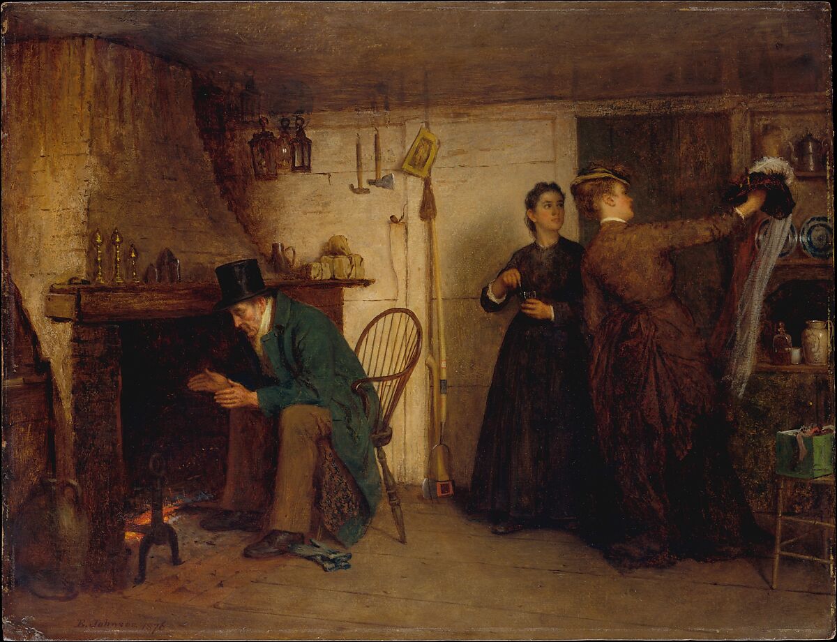 The New Bonnet, Eastman Johnson (American, Lovell, Maine 1824–1906 New York), Oil on academy board, American 