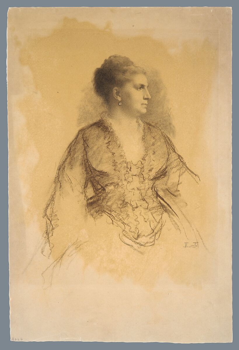 Portrait of a Woman, Eastman Johnson (American, Lovell, Maine 1824–1906 New York), Charcoal and white chalk heightening on light brown textured wove paper, American
