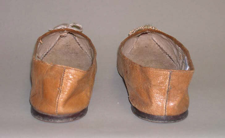 Slippers, leather, linen, silk, probably American