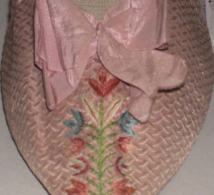 Slippers, silk, leather, British
