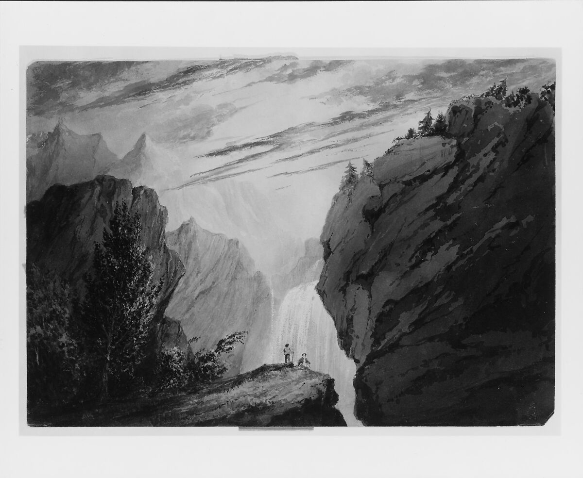 At the Waterfall, David Claypoole Johnston (American, Philadelphia, Pennsylvania 1799–1865 Dorchester, Massachusetts), Watercolor, gum arabic, and gouache on off-white wove paper, American