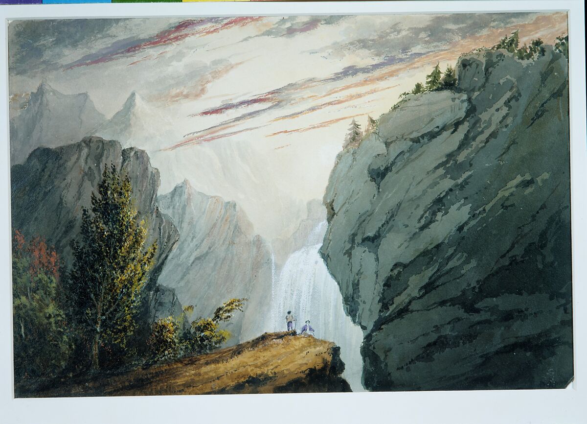 At the Waterfall, David Claypoole Johnston (American, Philadelphia, Pennsylvania 1799–1865 Dorchester, Massachusetts), Watercolor, gum arabic, and gouache on off-white wove paper, American