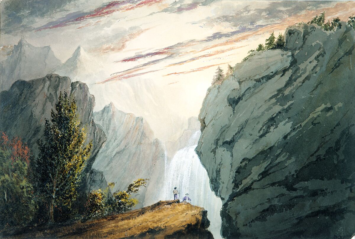 At the Waterfall, David Claypoole Johnston (American, Philadelphia, Pennsylvania 1799–1865 Dorchester, Massachusetts), Watercolor, gum arabic, and gouache on off-white wove paper, American