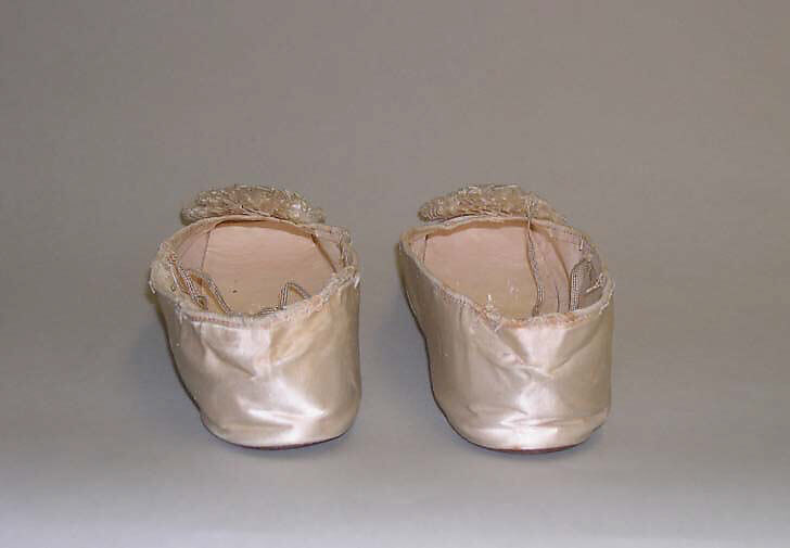 Slippers, silk, leather, American