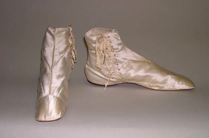 Boots, silk, leather, French 