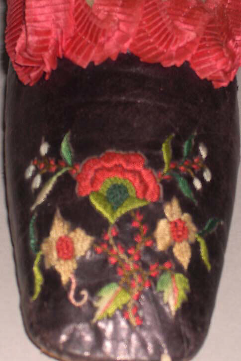 Slippers, leather, silk, American