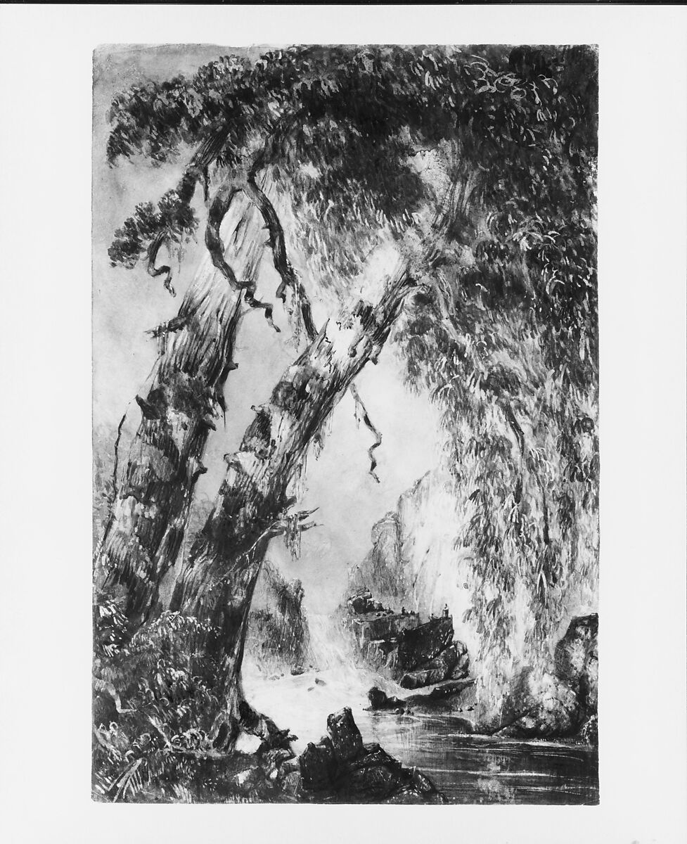 Trenton Falls, New York, Robert Jones (active 1822–ca. 1848), Watercolor, gouache, graphite, and sgraffito on light tan wove paper, American