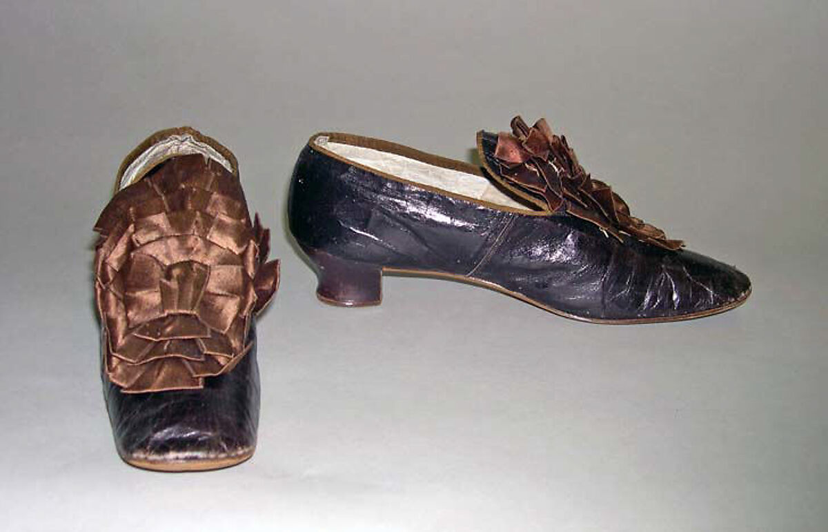 Shoes, silk, leather, wood, American 