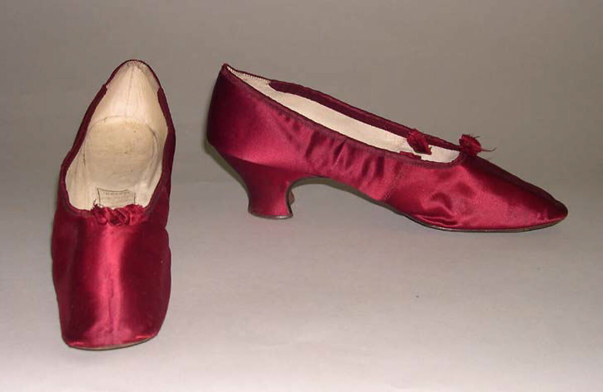 Evening shoes, silk, leather, British 