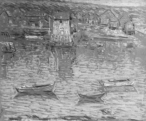 Boats in a Harbor, Charles Salis Kaelin (1858–1929), Pastel on paper, American 